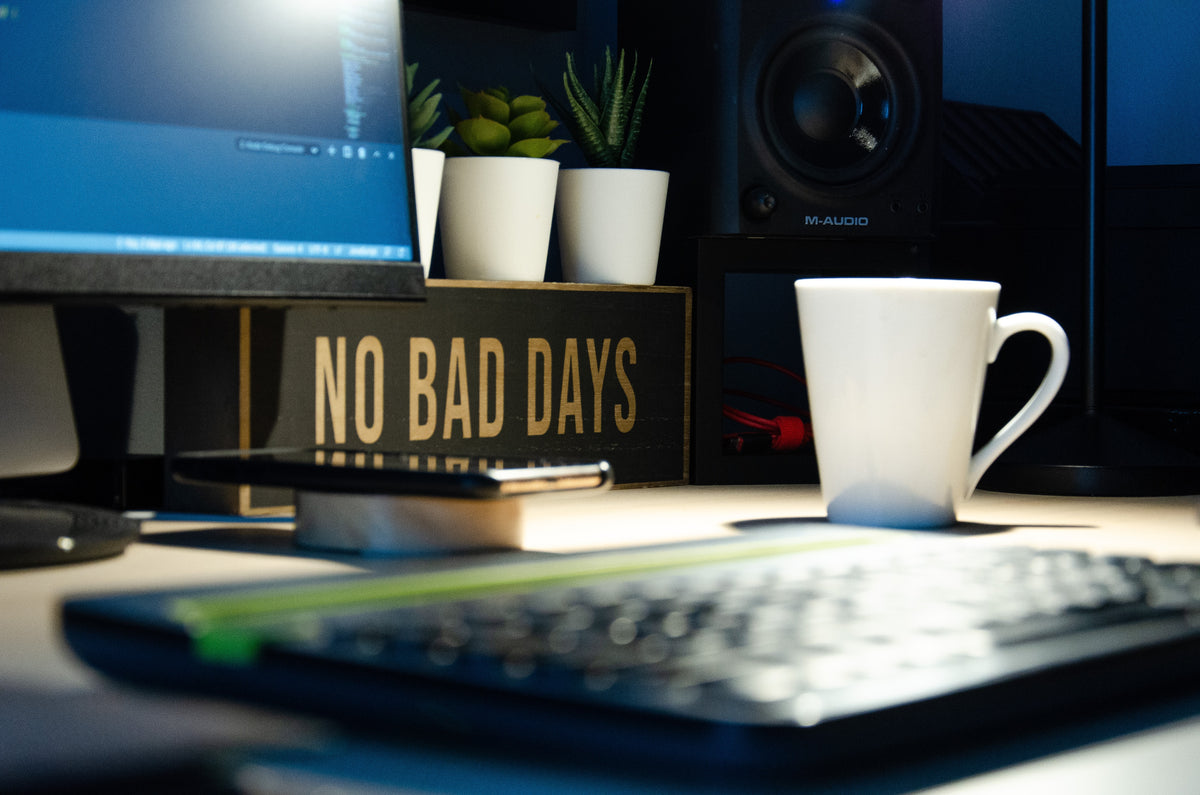 Work desk with a mug on it