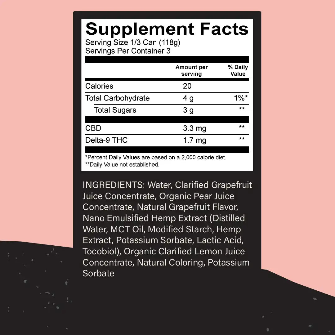 Ruby Grapefruit THC Seltzer, 6pk Nutritional Label